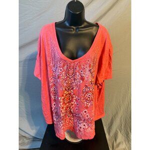 St Johns Bay Womens Pink Graphic T-shirt Shirt Vneck Plus Size 4X Boho Vibes